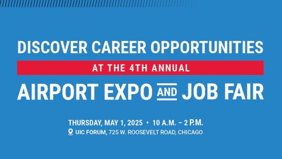 On Thursday, May 1st, the Chicago Department of Aviation will host the 4th Annual Airport Expo &amp; Job Fair at the UIC Forum (725 W. Roosevelt Rd). If you would like to meet industry leaders and explore career opportunities, please register today. <a href="/fly2ohare/">O'Hare Intl. Airport</a> <a href="/fly2midway/">Midway Intl. Airport</a>