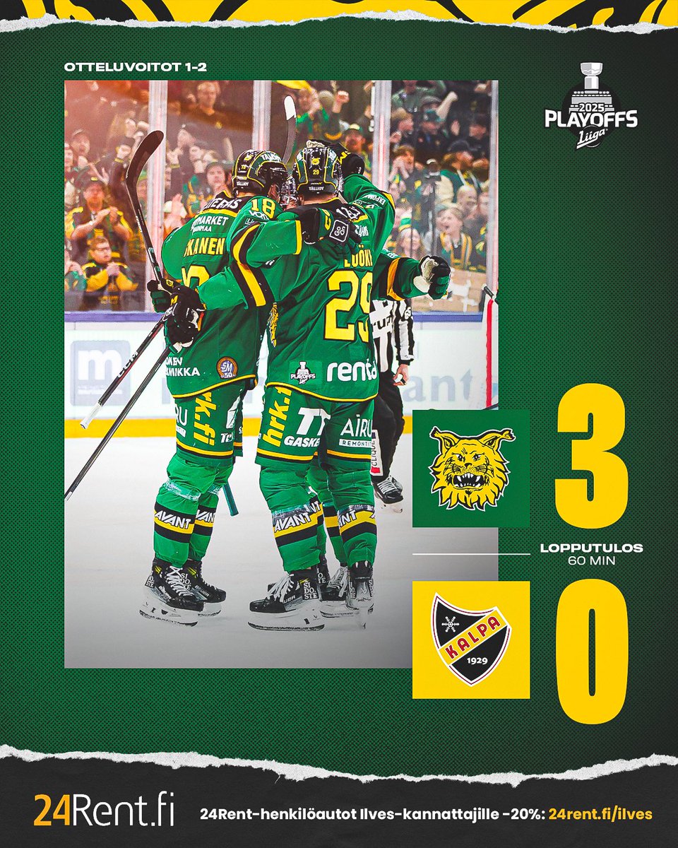 Ensimmäinen kiinnitys finaalipaikkaan! 💪🏻

🚗 24Rent-henkilöautot Ilves-kannattajille -20%:
➡️ 24rent.fi/ilves

#Ilves #Liiga