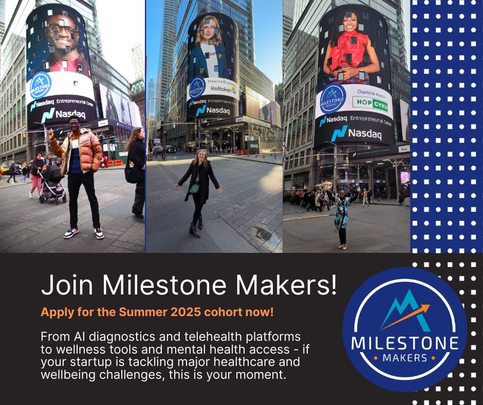The future of health is being built by entrepreneurs like you. From AI diagnostics and telehealth platforms to wellness tools and mental health access - if your startup is tackling healthcare and wellbeing challenges, this is your moment. Apps due Apr 21 
nasdaqcenter.org/milestone-make…