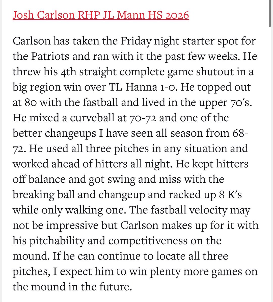 Thank you for <a href="/PrepBaseball_SC/">Prep Baseball South Carolina</a> for the write up.
<a href="/PB_Uncommitted/">Prep Baseball Uncommitted</a> 
<a href="/JLMannBaseball/">JL Mann Patriots Baseball</a> 
<a href="/IndianaNsr/">NSR Indiana Scouting</a> 
<a href="/diamondprospect/">Diamond Prospects</a>