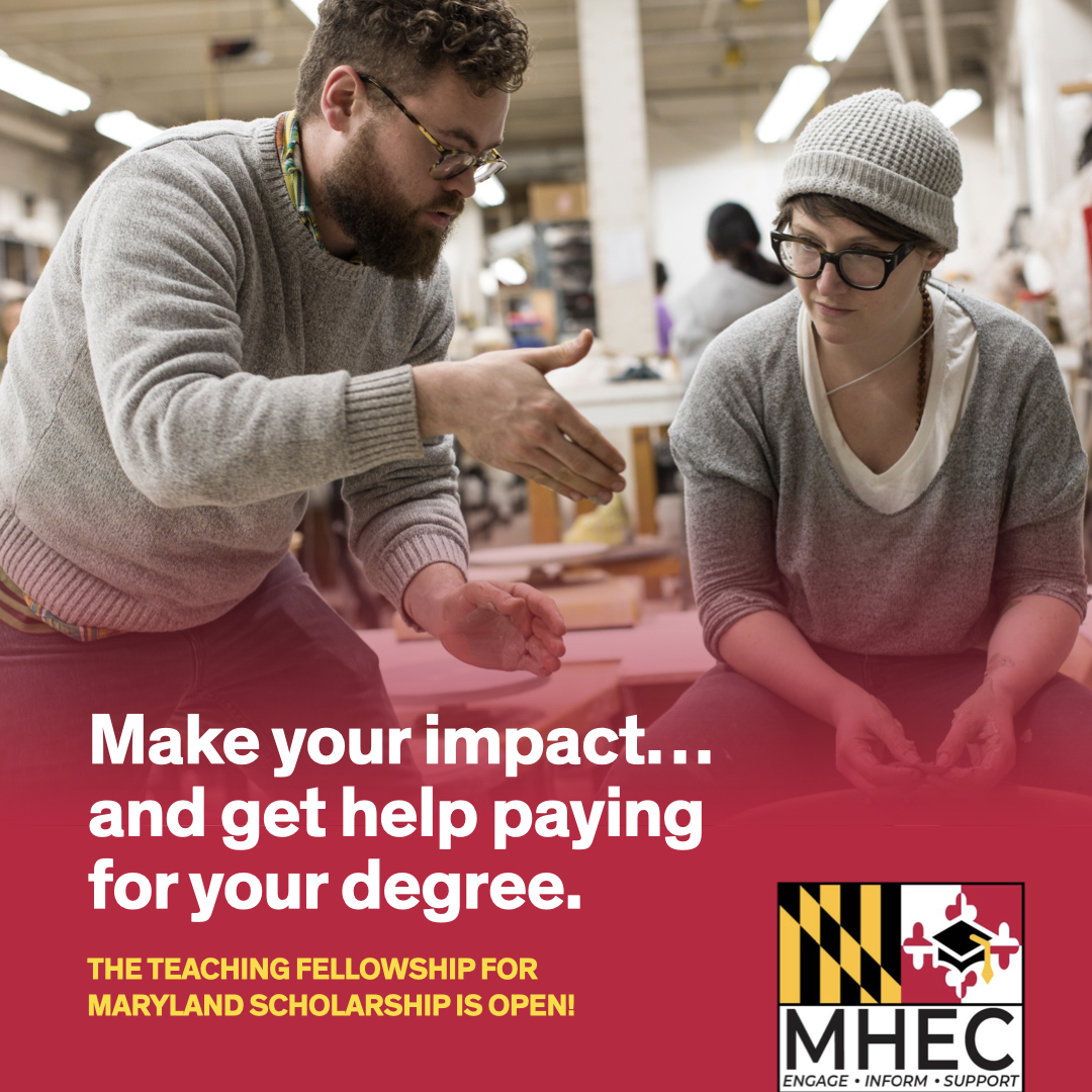 Future educators—MICA offers:
🎓 BFA in Art Education (5 yrs)
🎓 MAT in Teaching (2 yrs)

With the Teaching Fellows for MD Scholarship:
💰 a portion of tuition + 100% room &amp; board
📍 Teach in MD public schools

For more info visit: mhec.maryland.gov/preparing/Page…