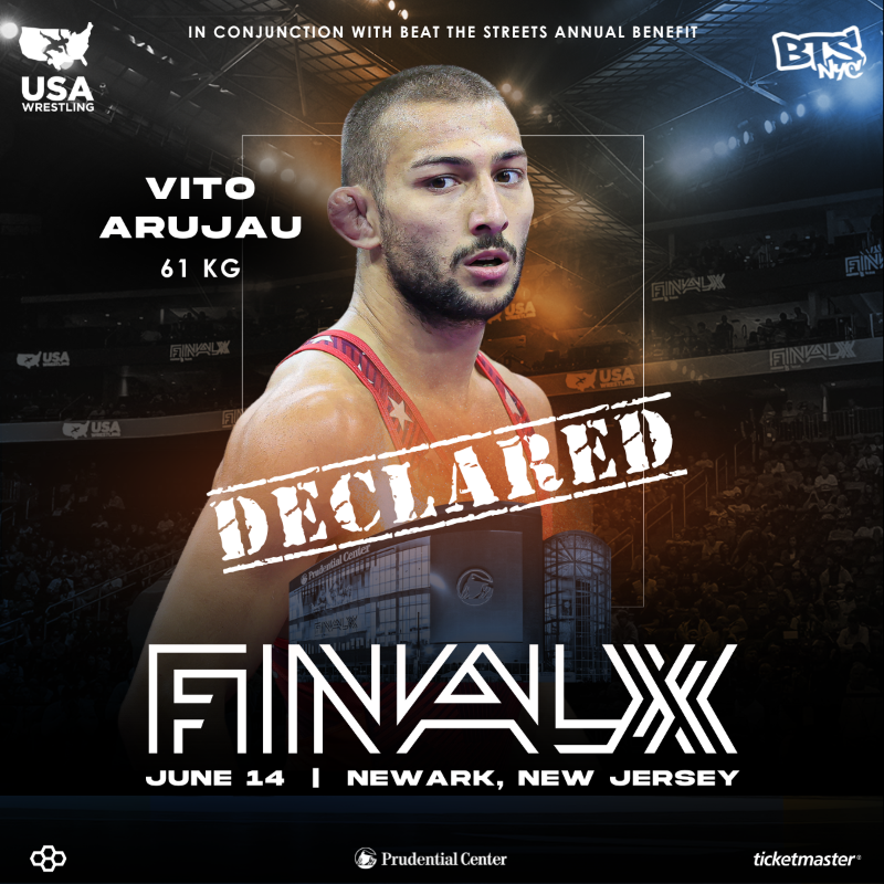 USAWrestling's tweet photo. 2024 World bronze medalist + 2023 World champion @vArujau has accepted his automatic bid to Final X and will battle for the men’s freestyle 61kg spot on the 2025 U.S. World Team. #FinalX2025 

@BeattheStreets | @PruCenter
