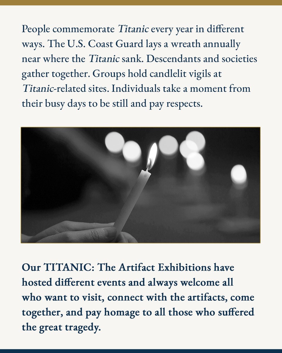 RMSTitanic_Inc's tweet photo. It’s been 113 years since the sinking of #TITANIC. Today, people around the world remember the Ship and the 2,208 on board. 
What does honoring and remembering TITANIC look like for you? 
#RMSTitanic #History #TITANICAnniversary #Titanic113 https://t.co/9dQVKsKwMq