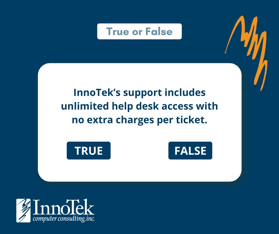 innotekcc_'s tweet image. 💡TRUE! 

Our help desk doesn’t nickel-and-dime you per ticket. 

Unlimited support = peace of mind. 💬💻 

Just one more way we keep things simple, secure, and supported. 

#TheInnoTekWay #ITMadeEasy