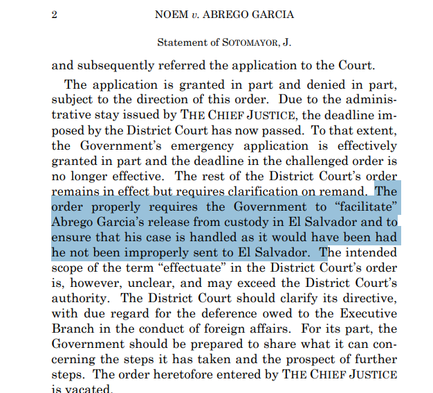 Seems like "facilitate" means actively pursue K.A.G.'s "release" and not just wait for it to happen, otherwise the second part of the order has no meaning and DOJ can't handle case as if "he not been improperly sent to El Salvador."  Seems kinda basic.