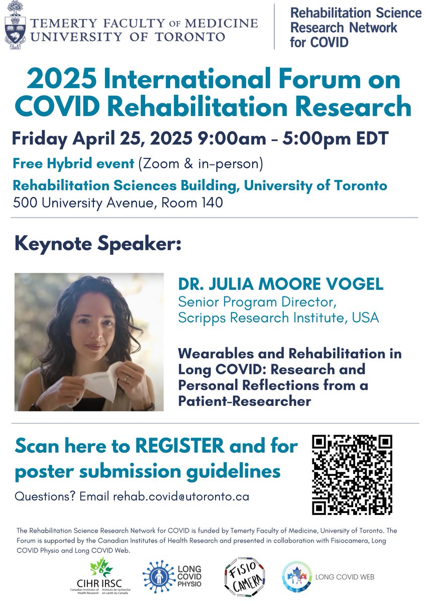 Rehabilitation Science Research Network for COVID (@uoftcovidrehab) on Twitter photo Don't miss out on the 2025 International Forum on COVID Rehabilitation next week! In-person registration closes on Thursday April 17 and online registration closes on Thursday April 24. Register at forms.office.com/r/9GUY7HJ25For or visit rehabcovidnetwork.med.utoronto.ca/2025-internati… for more information. Don't miss out on the 2025 International Forum on COVID Rehabilitation next week! In-person registration closes on Thursday April 17 and online registration closes on Thursday April 24. Register at forms.office.com/r/9GUY7HJ25For or visit rehabcovidnetwork.med.utoronto.ca/2025-internati… for more information.