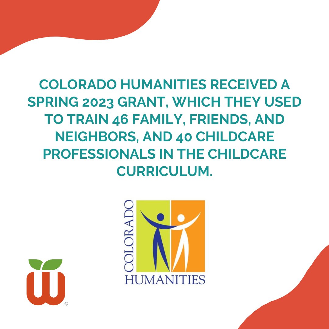 The Weld Trust (@weldtrust) on Twitter photo Colorado Humanities received a grant in Spring 2023 to support Childhood Literacy. With that grant, they trained 46 family/friends/neighbors and 40 childcare professionals in the Childcare curriculum. Colorado Humanities received a grant in Spring 2023 to support Childhood Literacy. With that grant, they trained 46 family/friends/neighbors and 40 childcare professionals in the Childcare curriculum.