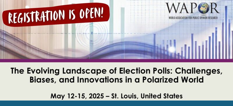 Registrations for the WAPOR 78th Annual Conference are still open - until May 1st! This year, WAPOR is hosting the conference in conjunction with the <a href="/AAPOR/">aapor</a> at St. Louis Station, Missouri, USA

More information about the Conference can be found at wapor.org/current-confer…