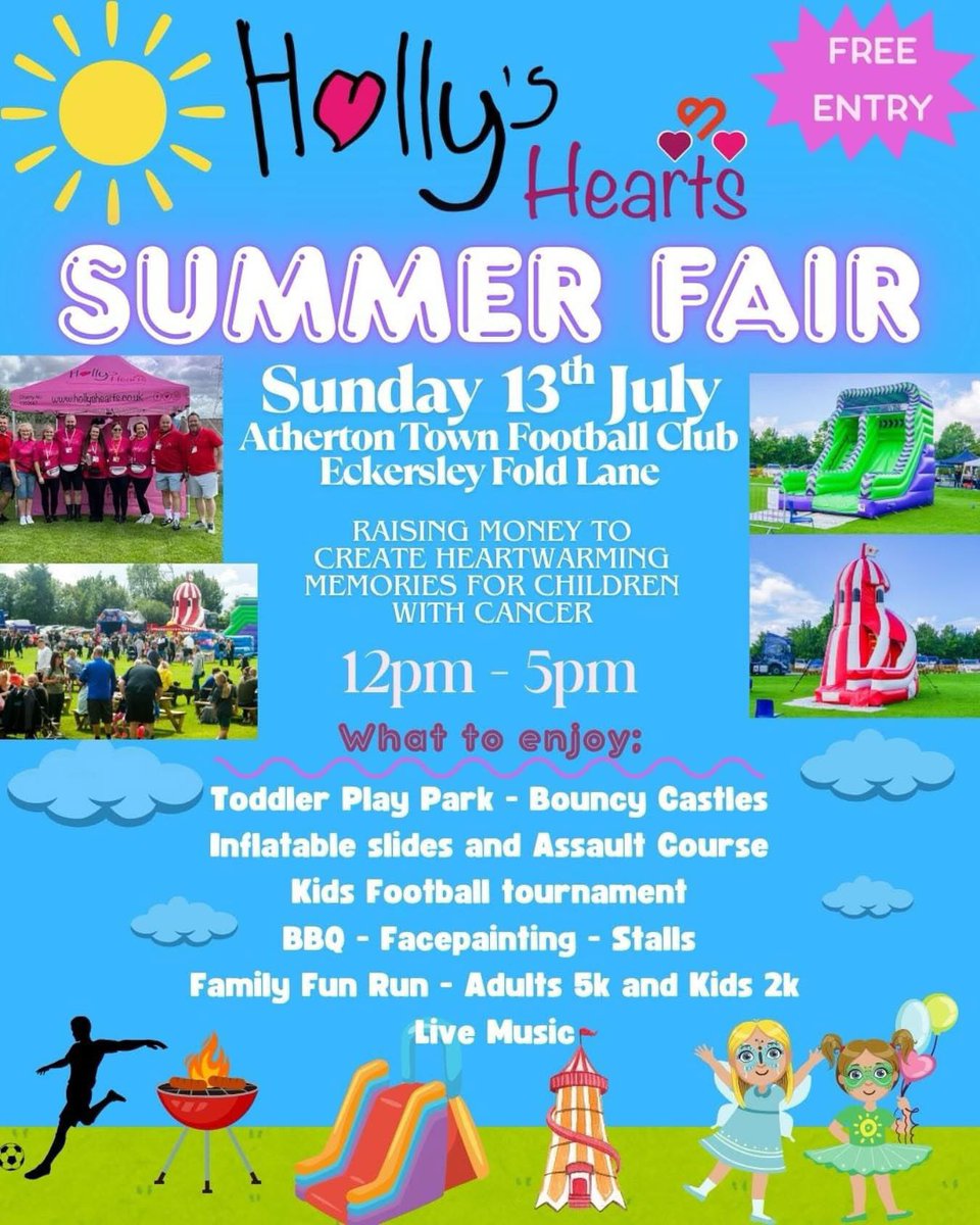 Sunday 13th July 2025

Our fantastic Summer Fair will be happening again at <a href="/AthertonTownFC/">Atherton Town F.C.</a>. We will be filling the field with inflatables &amp; there will also be a BBQ, Football Tournament,Family Fun Run,Live Music &amp; a range of stalls

Please come and support us &amp; share! 

☀️💜❤️💖