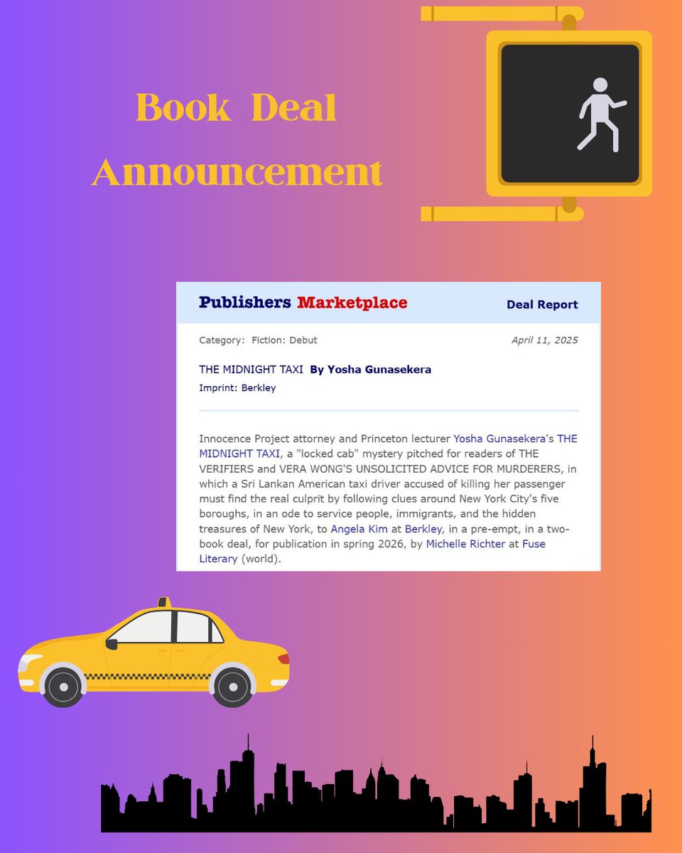 Michelle Richter📚 (@michrichter1) on Twitter photo Book deal news: Yosha Gunasekera's debut mystery THE MIDNIGHT TAXI to <a href="/BerkleyPub/">Berkley Publishing</a> in a two-book deal! Book deal news: Yosha Gunasekera's debut mystery THE MIDNIGHT TAXI to <a href="/BerkleyPub/">Berkley Publishing</a> in a two-book deal!