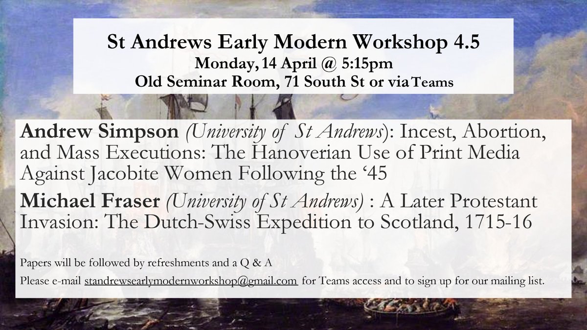 AFSimpson1745 (@afsimpson1745) on Twitter photo If you are a fan of Early Modern History and looking for something to do this evening, be sure to check out the <a href="/SAEarlyModern/">St Andrews Early Modern Workshop</a>. Tonight's papers will be of interest to anyone interested in all things Jacobite. If you are a fan of Early Modern History and looking for something to do this evening, be sure to check out the <a href="/SAEarlyModern/">St Andrews Early Modern Workshop</a>. Tonight's papers will be of interest to anyone interested in all things Jacobite.