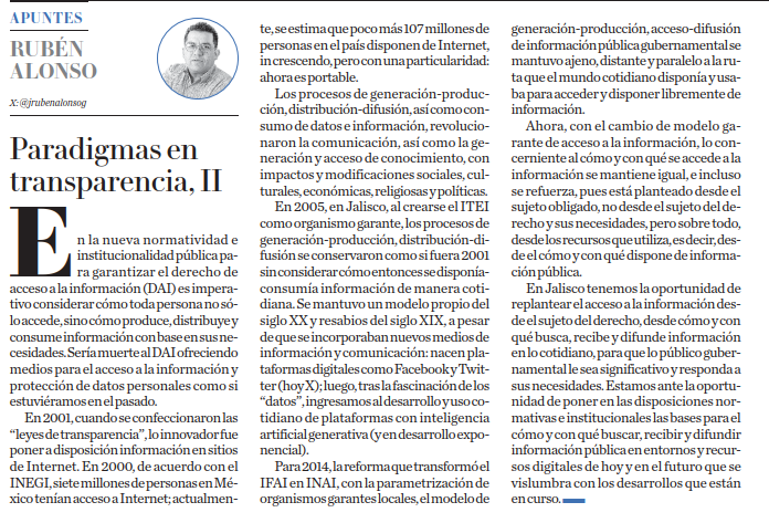 jrubenalonsog's tweet photo. La muerte del derecho de acceso a la información se marcaría si la generación-gestión, acceso-difusión de información continúa con modelos y recursos anacrónicos. Apuntes en @MilenioJalisco @Milenio 
📰👇🏾
https://t.co/W6zh5NgCwt https://t.co/CWDV8WZDj5