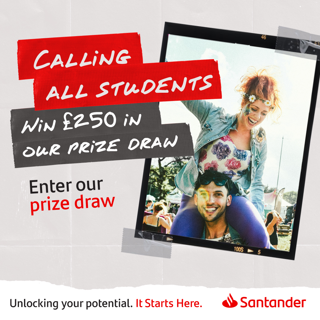 🎉 @SantanderUK is back with another student prize draw, offering 40 grants of £250! 

Don’t miss out - open to all UK students aged 18+!  Enter via the Santander Open Academy before 8 May for your chance to win. 🏆

➡️gla.ac/4lrQJP4 T&amp;Cs apply.