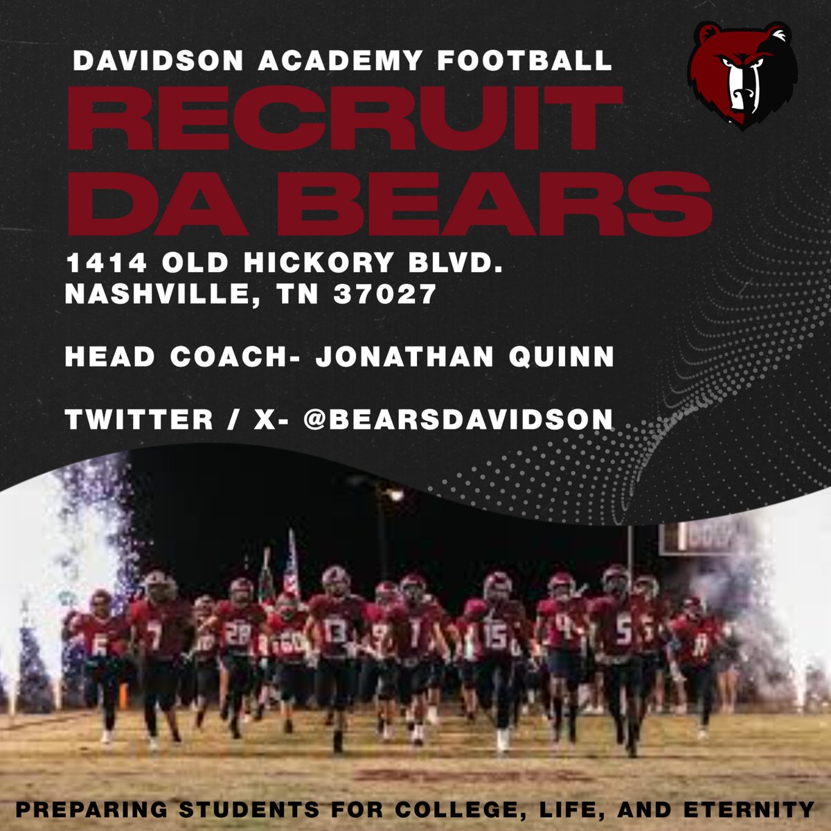 BearsDavidson's tweet photo. 🚨College Coaches!

As you plan your school visits this Spring, make sure DA is on the list✍️

We will have 23 alumni playing college football next season &amp; several rising seniors that are future college athletes as well🏈

Come see us!🐻 https://t.co/ngkz3NMouF