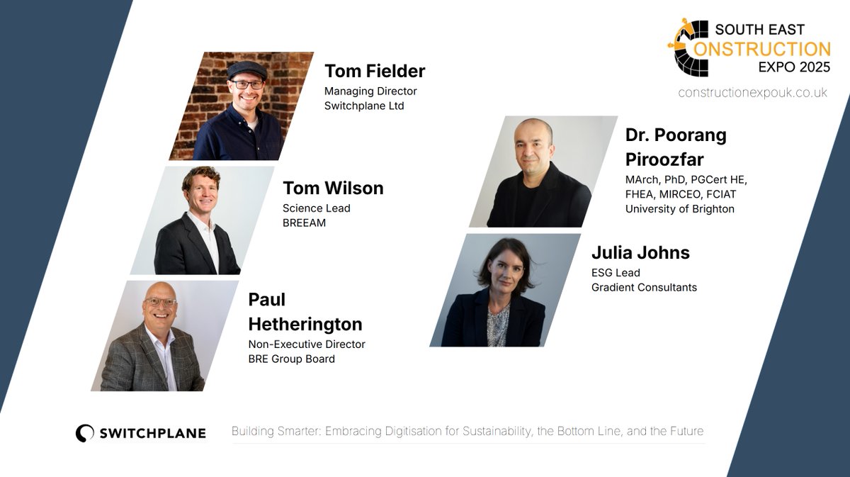 We're pleased to be hosting a panel session at the South East Construction Expo at 12.40pm on Thursday 1st May at the new Terrace at Brighton's Amex Stadium: "Building Smarter: Embracing Digitisation for Sustainability, the Bottom Line, and the Future".

In a sector facing