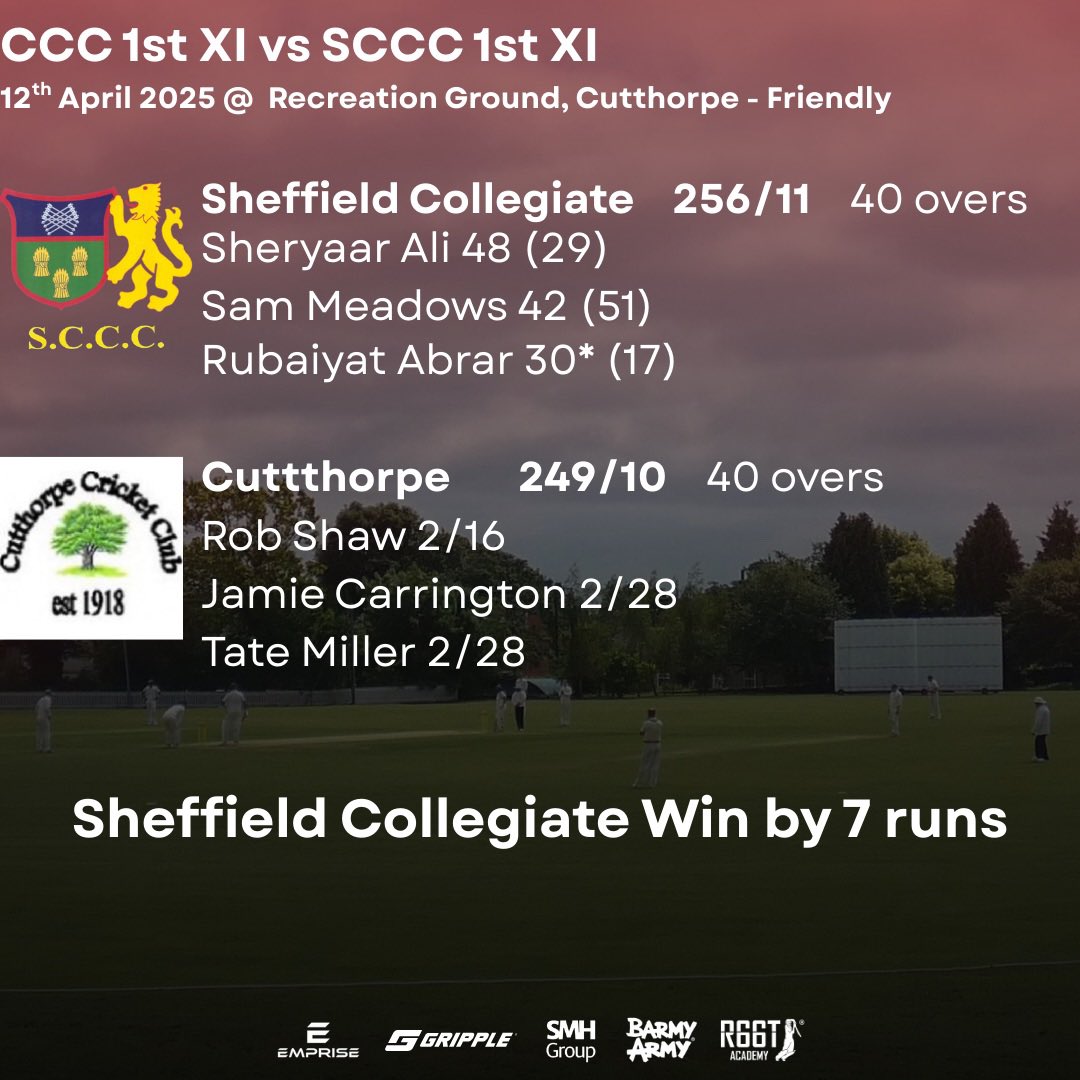 SheffieldColCC's tweet image. Weekend Results 

Two very productive friendlies this weekend saw both the 1st and 2nd XI come out on top.

Once again massive thanks to @Cutthorpe_CC and @ParkheadCricket for being great hosts and all the best this season. 🤝 

#WeekendResults #WinningWeekend 
#ClubCricket