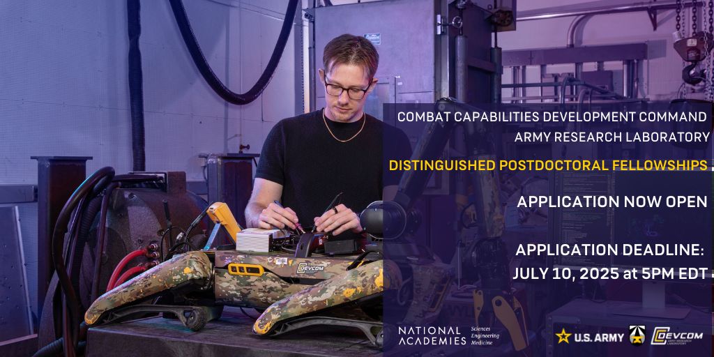 We are excited to announce that the ARL Distinguished Postdoctoral Fellowships are accepting applications until July 10 at 5 PM EDT. Apply now - ow.ly/GcTu50Vu6MC

#STEM #Scientists #Engineers