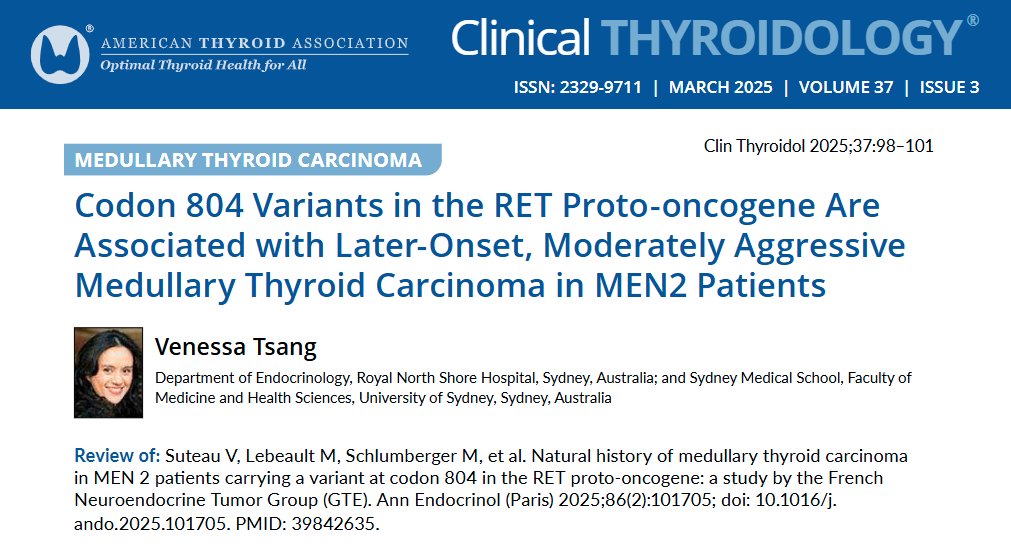 Clinical Thyroidology (@clinicalthyroid) on Twitter photo A new study further refines understanding of MTC risk in carriers of RET 804 variants. Dr. <a href="/VenessaTsang/">Venessa Tsang</a> reviews in this issue for <a href="/AmThyroidAssn/">American Thyroid Association</a> #MTC awareness month.
ow.ly/3ujC50VxKTZ
<a href="/ThyCaInc/">ThyCa Inc.</a> #thyroidcancer #medtwitter #endotwitter #thyroidawareness A new study further refines understanding of MTC risk in carriers of RET 804 variants. Dr. <a href="/VenessaTsang/">Venessa Tsang</a> reviews in this issue for <a href="/AmThyroidAssn/">American Thyroid Association</a> #MTC awareness month.
ow.ly/3ujC50VxKTZ
<a href="/ThyCaInc/">ThyCa Inc.</a> #thyroidcancer #medtwitter #endotwitter #thyroidawareness