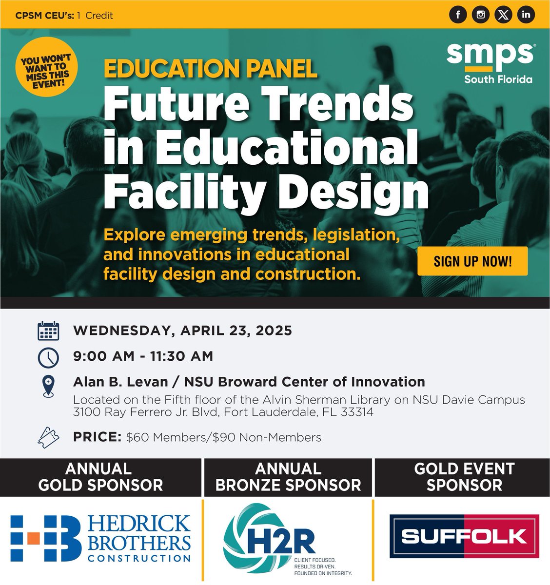 Join industry leaders on Wednesday, April 23, from 9:00 AM - 11:20 AM at the Alan B. Levan/NSU Broward Center of Innovation to explore the future of educational spaces. For more information check out the link below!  buff.ly/4hwUf8w