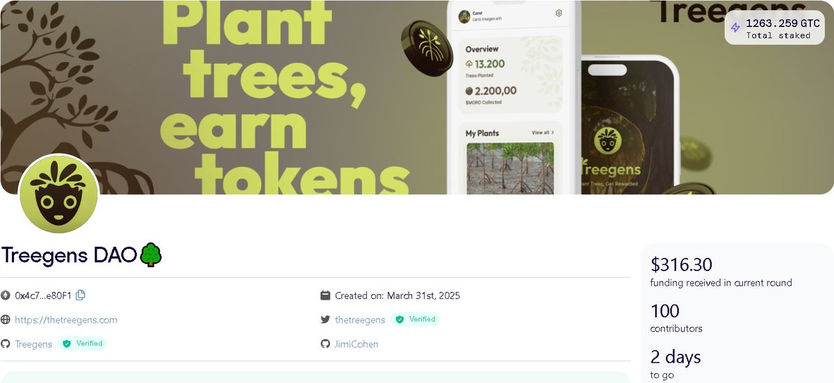 GM Treegen🌳

📢We are at 100 GROWnators and only 2 days left to GROW📢

If you want to get employed or help employ tree planters all over the world please check out our grant 💚

Your support will mean the world to us and all tree planters🔽
explorer.gitcoin.co/#/round/42161/…