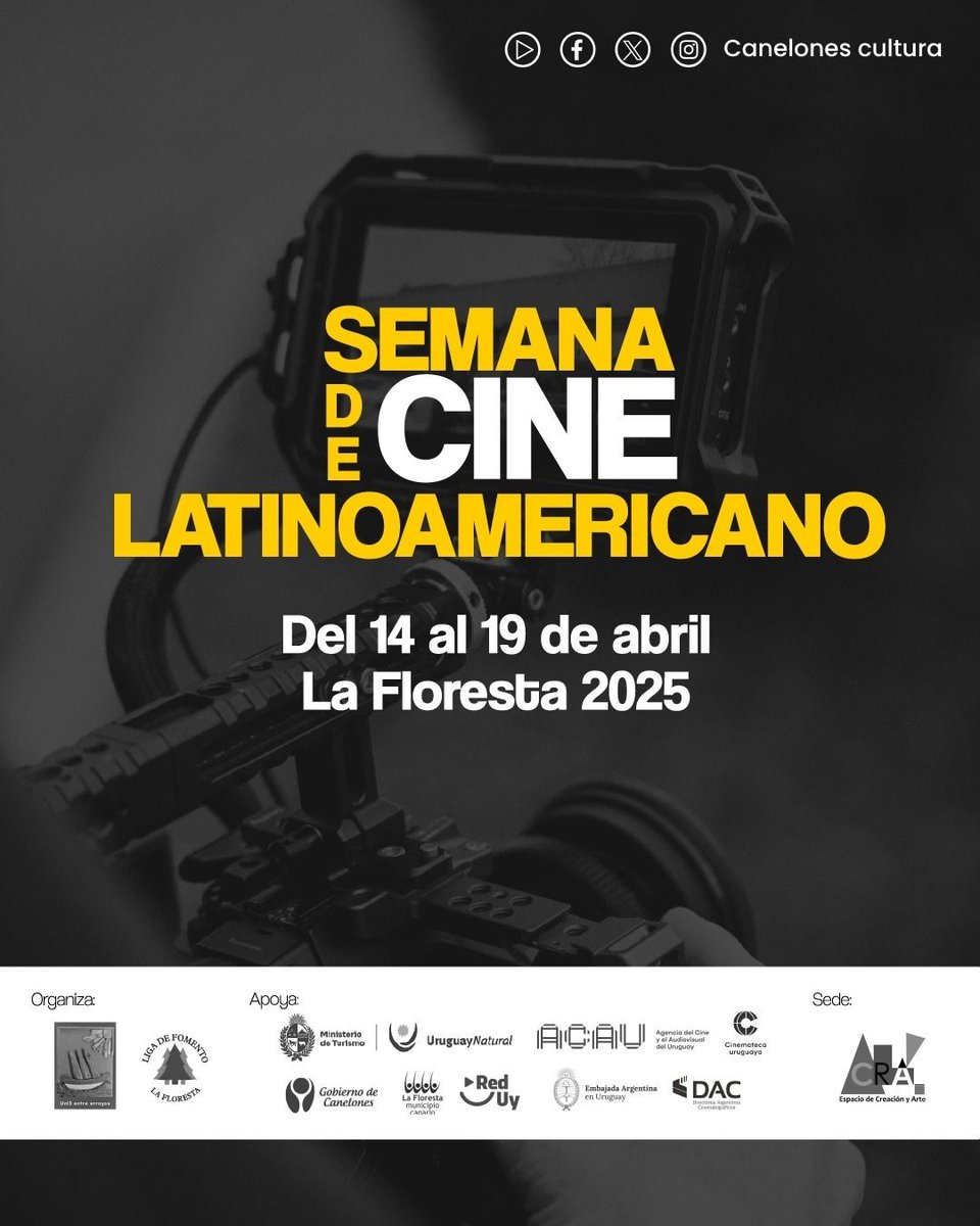 🎞Del 14 al 19 de abril a las 19 hs. se hace la Semana de Cine Larinoamericano en La Floresta con la exhibición de una película uruguaya o de la región.
📍Espacio CRA, #LaFloresta
🎟Entrada gratuita a través de Passline
#CanelonESturismo #Cine #SemanadeCineLatinoamericano