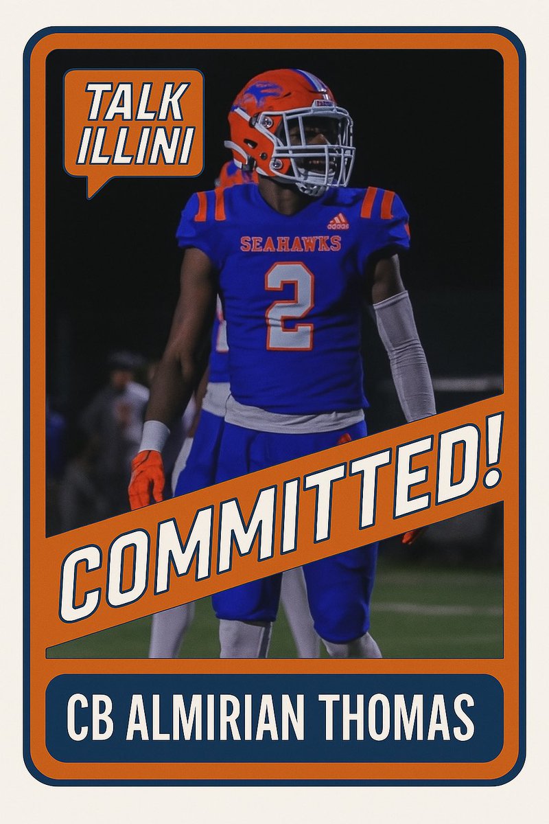 Talk Illini (@talkillini) on Twitter photo 🔸🔹NEW COMMIT 🔹🔸
2026 Cornerback Almirian Thomas (<a href="/AlmirianThomast/">3⭐️ Almirianthomas</a> ) has COMMITTED to Illinois!
Big time get for the DB room!
Florida to Illinois pipeline continues!
#FamILLy #Illini #ILL 🔸🔹NEW COMMIT 🔹🔸
2026 Cornerback Almirian Thomas (<a href="/AlmirianThomast/">3⭐️ Almirianthomas</a> ) has COMMITTED to Illinois!
Big time get for the DB room!
Florida to Illinois pipeline continues!
#FamILLy #Illini #ILL