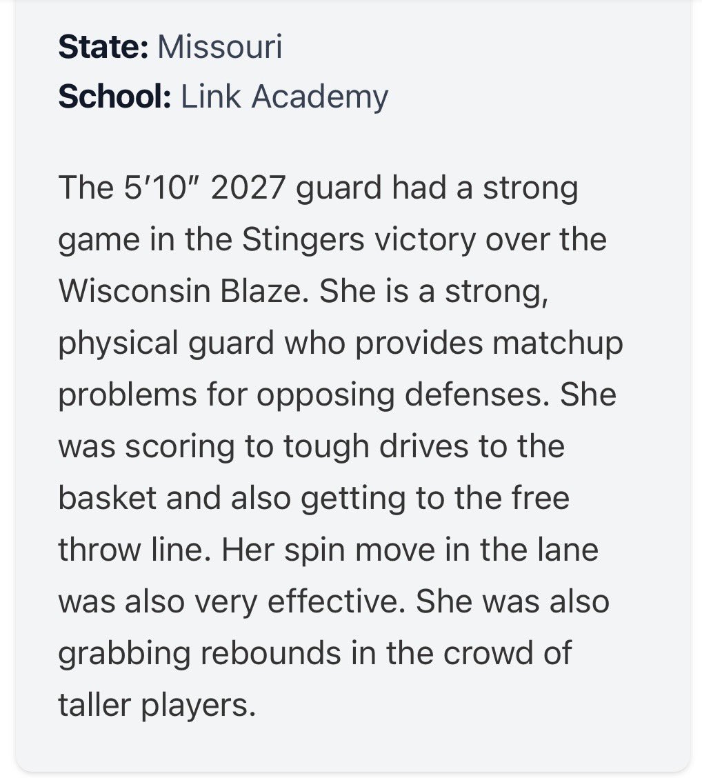 Stinger Basketball Association 2027 (@stingersbball27) on Twitter photo A great write up on <a href="/brookbrandon44/">Brooklyn Brandon</a> from <a href="/PGHMissouri/">Prep Girls Hoops Missouri</a> from the <a href="/PheeElite/">Napheesa Collier Elite</a> Classic. A great write up on <a href="/brookbrandon44/">Brooklyn Brandon</a> from <a href="/PGHMissouri/">Prep Girls Hoops Missouri</a> from the <a href="/PheeElite/">Napheesa Collier Elite</a> Classic.