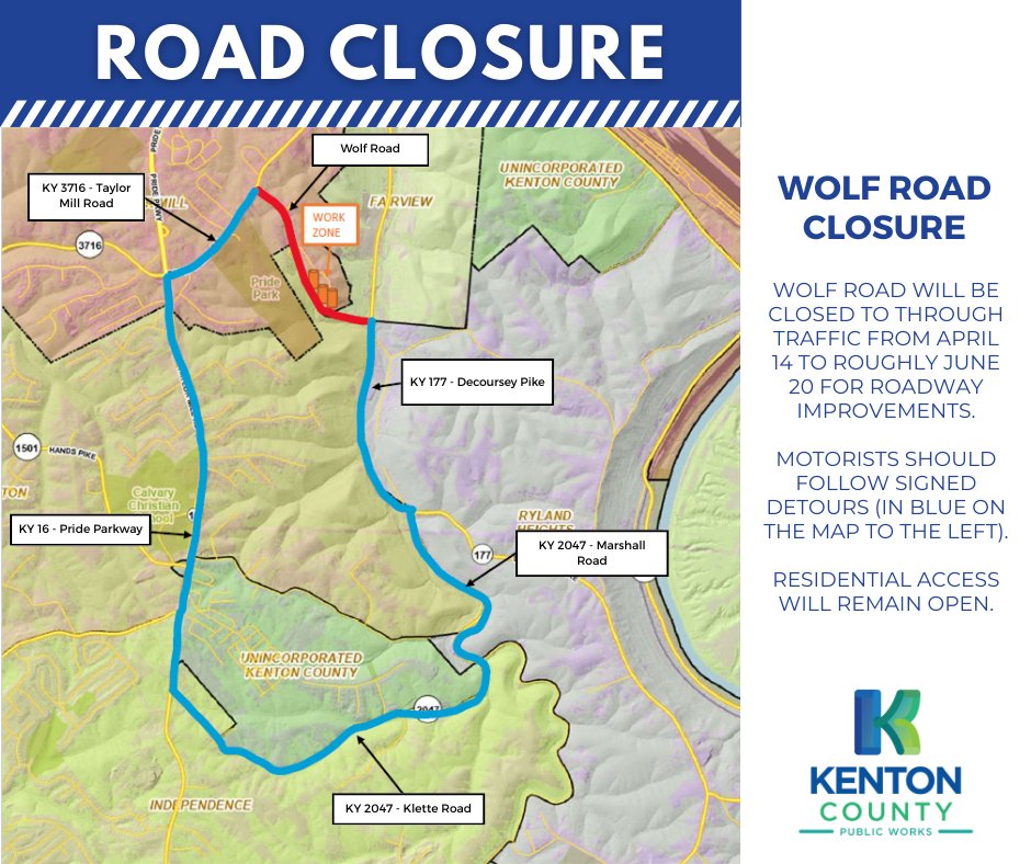 kentoncounty's tweet photo. REMINDER: Today marks the start of roadway improvements to Wolf Road. Our contractors are on site and road barriers are being placed.

The project is anticipated to be complete in late-June. https://t.co/nbccCtLMFZ