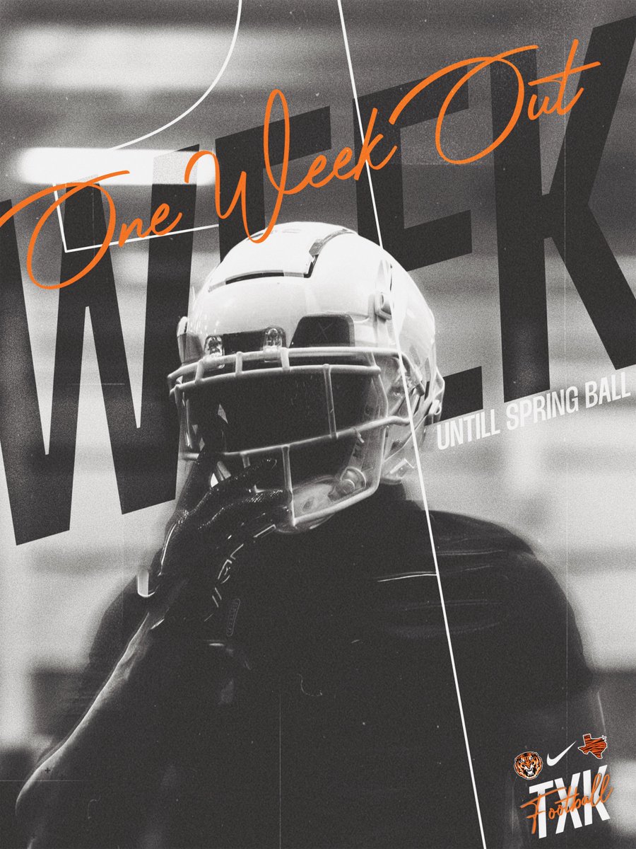 ONE MORE WEEK

🗓️| Monday, April 21
⏰| 6:00 AM 
🏈 | Spring Ball 

#PTK | #30South | #TXKFootball 🐅