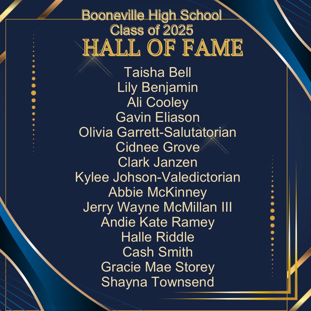 🎉 Congratulations to the Booneville High School Class of 2025 Hall of Fame Graduates ✨
#Bluedevilstandard #Classof2025