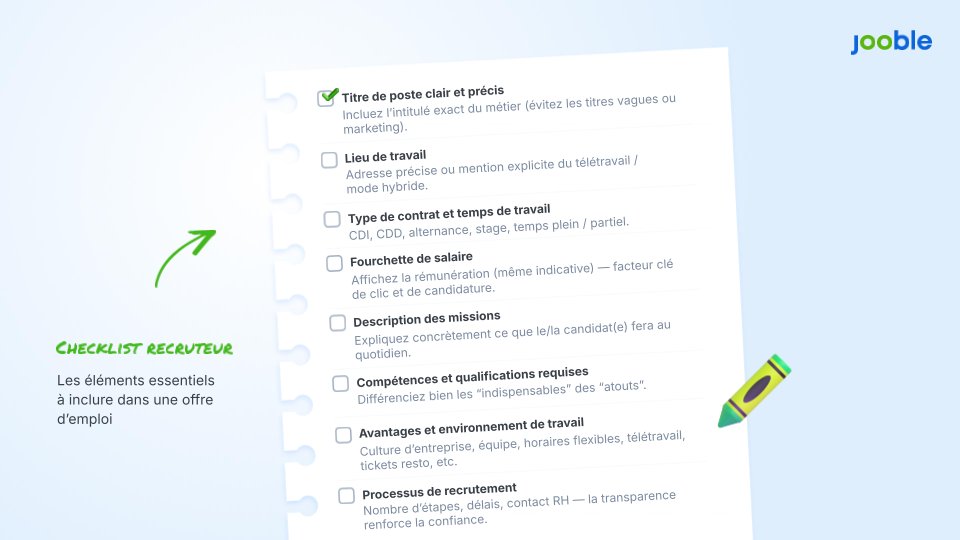 🚀 Optimisez vos annonces pour plus de bons candidats !
🎯 Résumé du webinaire <a href="/jooblefrance/">Jooble France</a> x <a href="/hunteed/">Hunteed</a> (8 avril) avec Yana Levchenko :
📝 Mieux vous rédigez, mieux vous recrutez.

📌 Checklist dans le carrousel 👇
▶️ Webinaire complet : jooble.link/19488