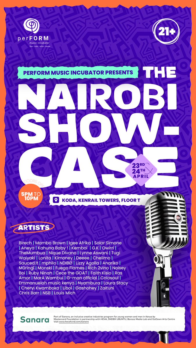 perFORM’s Nairobi Showcase is HERE!
We step into the future of African music. Two nights. One stage. Emerging voices from the perFORM Music Incubator take over — serving raw lyricism &amp; untamed energy.

🗓️ April 23 &amp; 24 | 5PM till late
📍 KODA, Kenrail Towers, Floor T