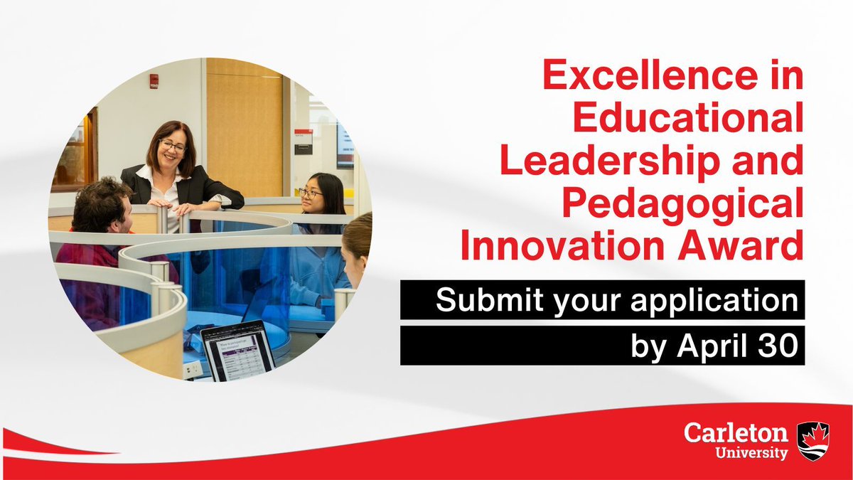 Carleton University Teaching & Learning Services (@cu_teaching) on Twitter photo Are you an innovative educator who aims to foster student success? Then apply for the new <a href="/Carleton_U/">Carleton University</a> Excellence in Educational Leadership and Pedagogical Innovation Award before the deadline on April 30: buff.ly/LEx6SCi Are you an innovative educator who aims to foster student success? Then apply for the new <a href="/Carleton_U/">Carleton University</a> Excellence in Educational Leadership and Pedagogical Innovation Award before the deadline on April 30: buff.ly/LEx6SCi