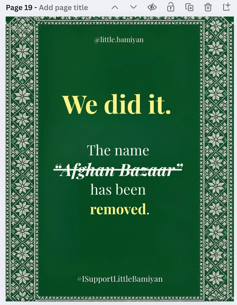 Barat Ali Batoor (@baratbatoor) on Twitter photo The name “Afghan Bazaar” has been removed from council use.
This is what happens when our community shows up—with strength, clarity, and truth.
This is a win for dignity, for accuracy, and for everyone who believes in representation.
#ISupportLittleBamiyan
<a href="/Littlebamiyan/">Little Bamiyan</a> The name “Afghan Bazaar” has been removed from council use.
This is what happens when our community shows up—with strength, clarity, and truth.
This is a win for dignity, for accuracy, and for everyone who believes in representation.
#ISupportLittleBamiyan
<a href="/Littlebamiyan/">Little Bamiyan</a>
