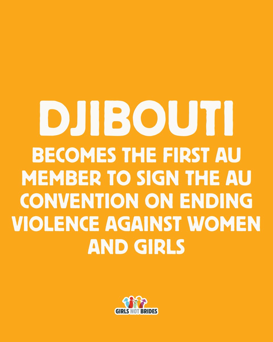 Girls Not Brides (@girlsnotbrides) on Twitter photo 🇩🇯Djibouti makes history as the 1st <a href="/_AfricanUnion/">African Union</a> member to sign the AU-CEVAWG, a major step in ending violence against women & girls! We commend Djibouti’s leadership and call on other countries to ratify and implement the Convention for lasting change.
au.int/en/pressreleas… 🇩🇯Djibouti makes history as the 1st <a href="/_AfricanUnion/">African Union</a> member to sign the AU-CEVAWG, a major step in ending violence against women & girls! We commend Djibouti’s leadership and call on other countries to ratify and implement the Convention for lasting change.
au.int/en/pressreleas…