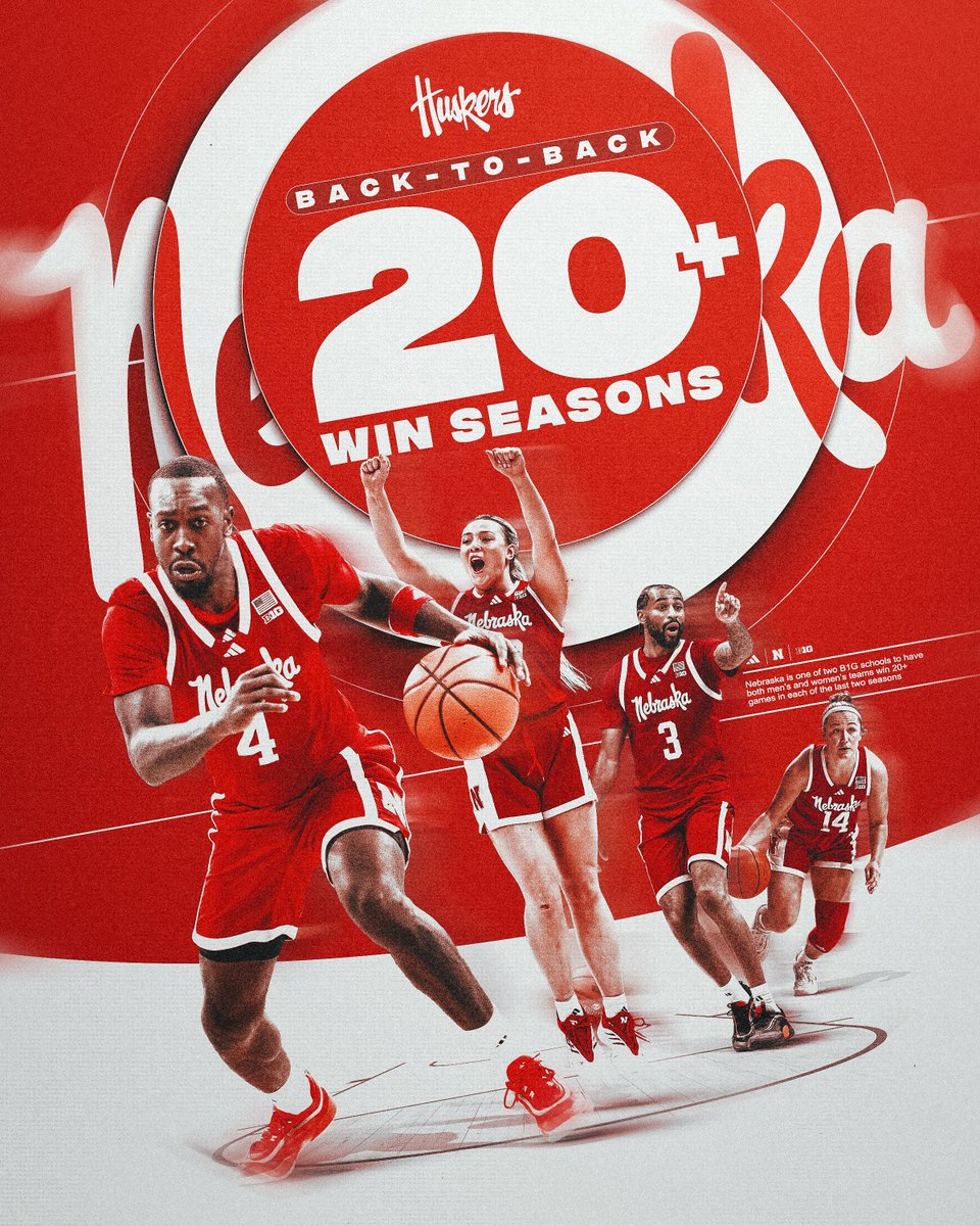 Nebraska Huskers (@huskers) on Twitter photo On the rise.
Nebraska is one of two B1G schools with back-to-back 20+ win seasons in both men’s and women’s basketball.
📈🏀 <a href="/HuskerMBB/">Nebraska Men's Basketball</a> + <a href="/HuskerWBB/">Nebraska Women's Basketball</a> On the rise.
Nebraska is one of two B1G schools with back-to-back 20+ win seasons in both men’s and women’s basketball.
📈🏀 <a href="/HuskerMBB/">Nebraska Men's Basketball</a> + <a href="/HuskerWBB/">Nebraska Women's Basketball</a>