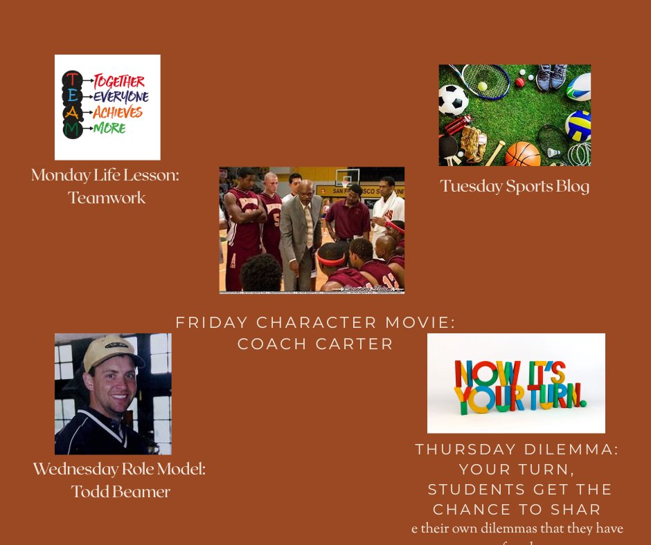 CDandLeadership's tweet photo. A quick run through of what the students a part of the student athlete program will be learning this week. This week we will be highlighting the importance of teamwork with this week's Monday life lesson and the Friday Character Movie. https://t.co/ous2WxvSFo