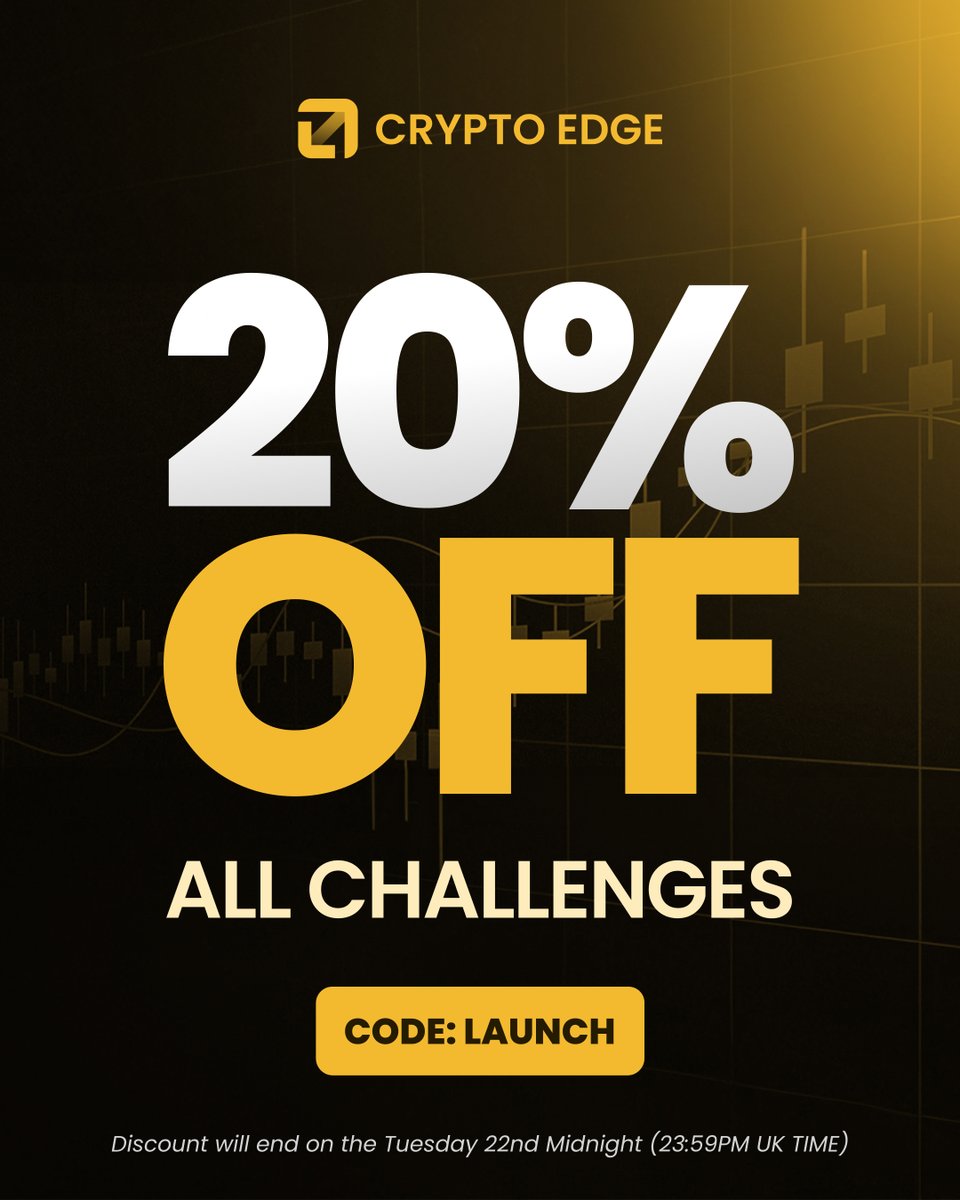 The countdown is on
⁠
To celebrate the launch of Crypto Edge, we’re running a limited pre-sale across ALL challenges.
⁠
⚡ 20% OFF when you use code LAUNCH ⚡
⁠
Whether you're looking to prove your edge or level up your crypto trading game, now’s the time to get in.
⁠
🔗Join