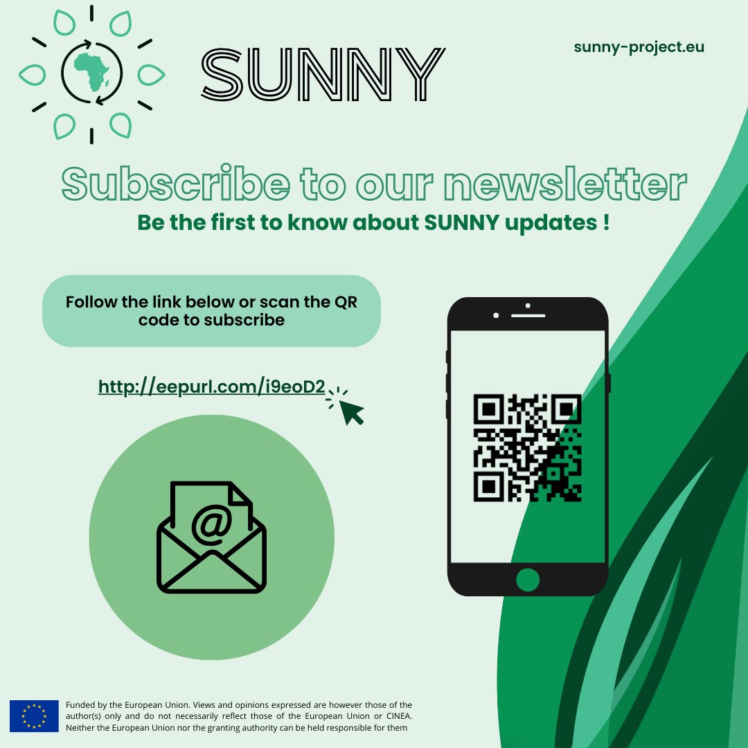 🌍 SUNNY is launching its newsletter ! 📰 

📢Don’t miss out – sign up now and stay up-to-date with all the exciting SUNNY news ! 

Subscribe here : eepurl.com/i9eoD2

#SUNNYproject #RenewableEnergy #Sustainability #Refugees #SocialImpact #Africa