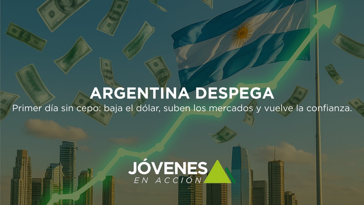 Primer día hábil sin cepo y las señales son claras: el dólar baja, los mercados suben y la confianza se fortalece. La Argentina empieza a dejar atrás años de restricciones y avanza hacia una economía libre, estable y con futuro.

#Dólar
