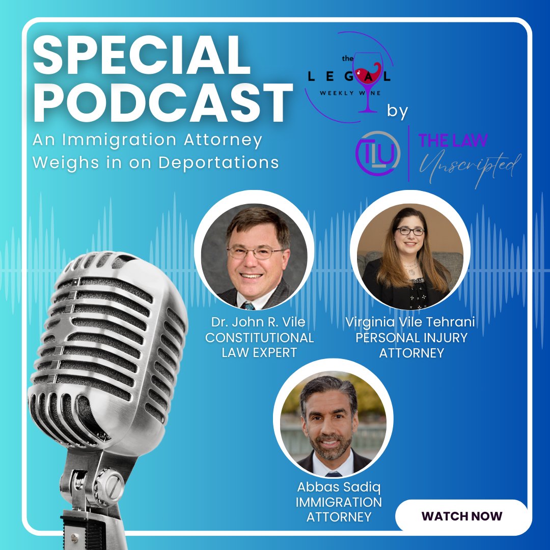 LawUnscripted's tweet photo. What  are "normal" immigration procedures in the U.S., and do the  current deportations and revocations of legal statuses violate those  rules and procedures? Find out from an immigration attorney in Episode #105 of The Legal Weekly Wine! Watch now at https://t.co/GgvSebV0MH https://t.co/MbpXGoS2oH