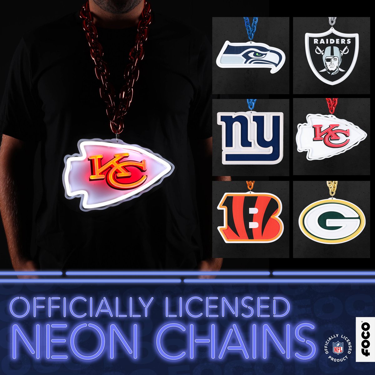 FOCOusa's tweet photo. 🚨 GIVEAWAY TIME 🚨  
 
Tag a friend below, retweet and tell us your favorite #NFL team to be eligible to win a Neon Chain of your choice from our site! 🆓 (1 comment = 1 entry) https://t.co/OjI8mN1Lph