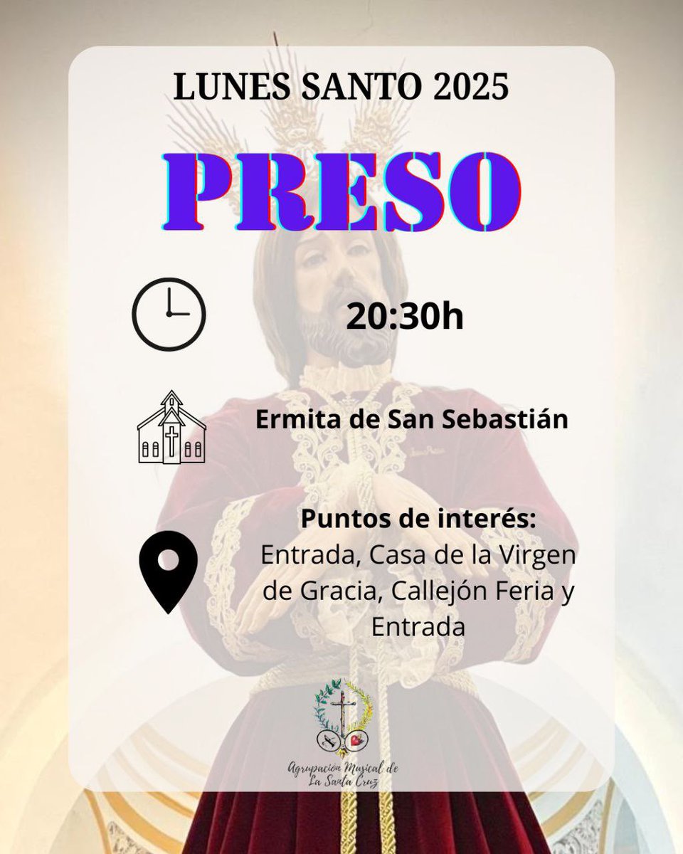 🟢 𝙇𝙐𝙉𝙀𝙎 𝙎𝘼𝙉𝙏𝙊 🟣

¡La espera acabó y ya es Lunes Santo en Benamejí! 🥁🎺

Tu barrio te espera, Jesús Preso 💜💜

Cofradia Jesus Preso Nazareno Sepulcro 

#AMSC✝

#SuenaSantaCruz🎶🎶

#XVIIIAñoSoñando🎺🎼