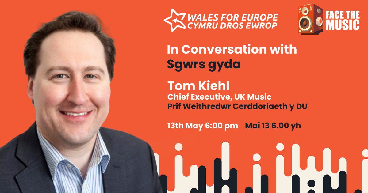 Wales For Europe ⭐️ Cymru Dros Ewrop (@walesforeurope) on Twitter photo Event announcement - In Conversation with Tom Kiehl, Chief Executive of UK Music. 
RSVP here 👇🏴🇪🇺
eventbrite.co.uk/e/in-conversat… Event announcement - In Conversation with Tom Kiehl, Chief Executive of UK Music. 
RSVP here 👇🏴🇪🇺
eventbrite.co.uk/e/in-conversat…