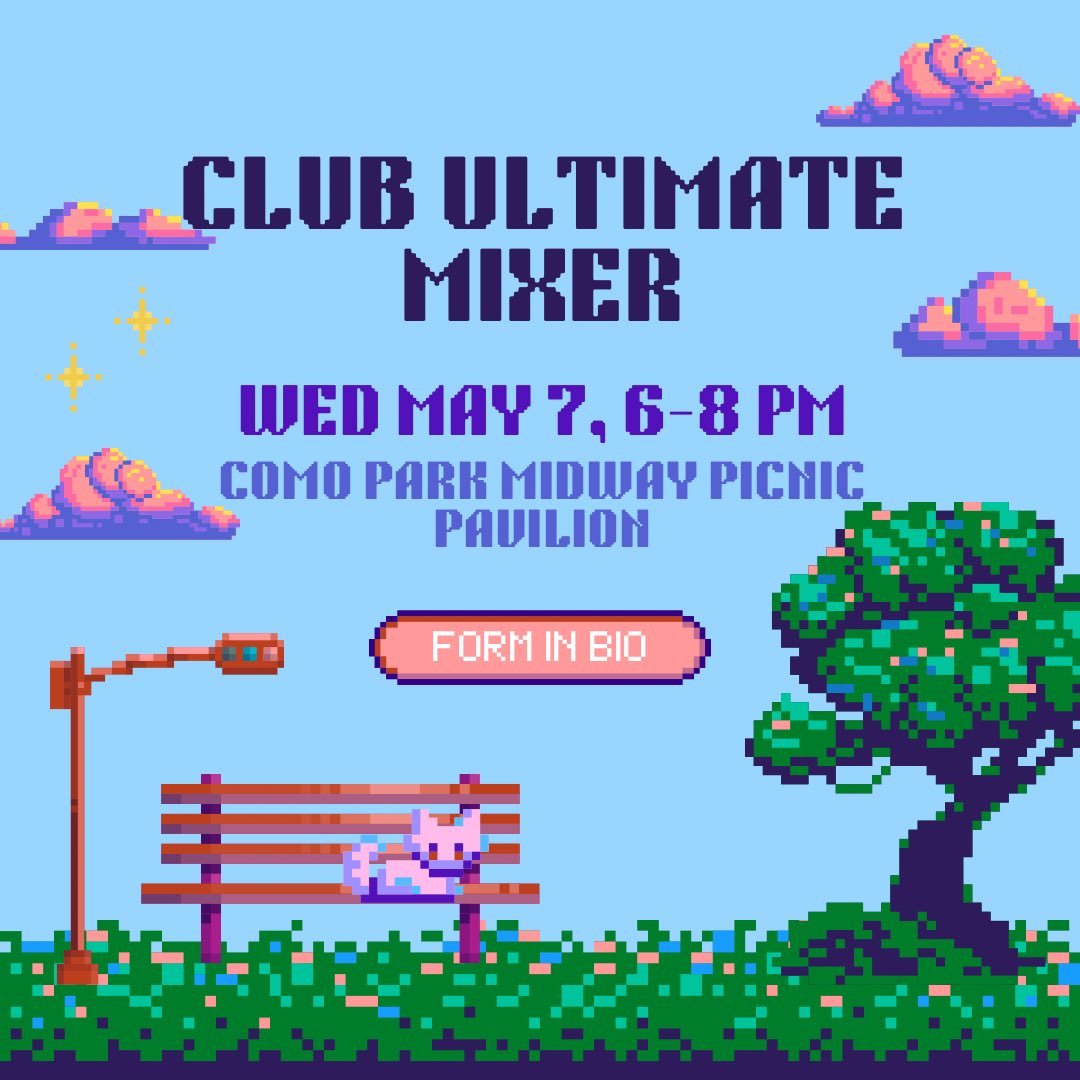 Want to learn more about our team and the club ultimate scene in MN? Come find us at the Club Ultimate Mixer on May 7!

forms.gle/uW7kbKopPfKxKd…