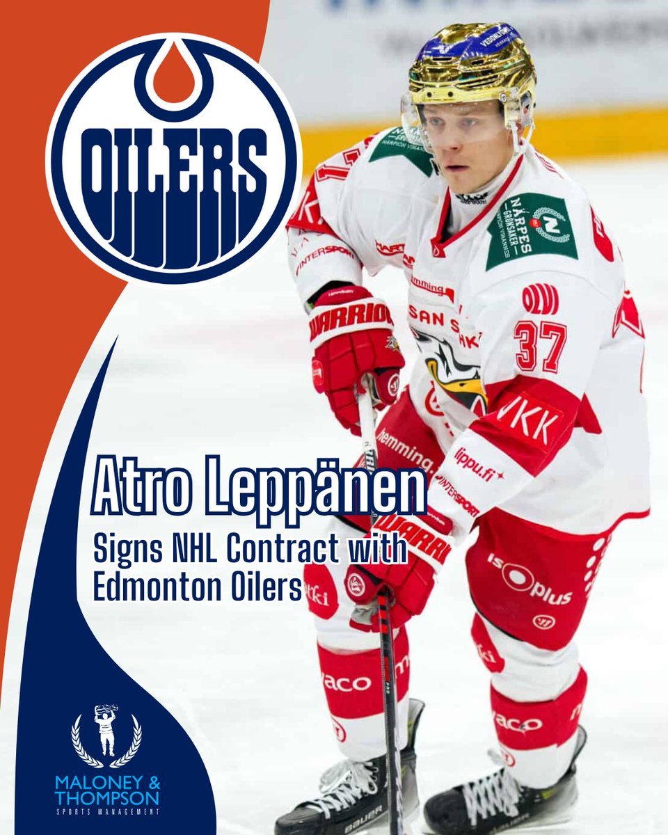 Maloney & Thompson Sports Management (@maloneythompson) on Twitter photo Finnish defenseman Atro Leppanen signs an NHL contract with the Edmonton Oilers. After a record-breaking season scoring 63 points for Vaasan Sport of Liiga, Atro will be coming to North America next year to showcase his talent. Congrats Atro! <a href="/EdmontonOilers/">Edmonton Oilers</a> <a href="/VaasanSport/">Vaasan Sport</a> Finnish defenseman Atro Leppanen signs an NHL contract with the Edmonton Oilers. After a record-breaking season scoring 63 points for Vaasan Sport of Liiga, Atro will be coming to North America next year to showcase his talent. Congrats Atro! <a href="/EdmontonOilers/">Edmonton Oilers</a> <a href="/VaasanSport/">Vaasan Sport</a>