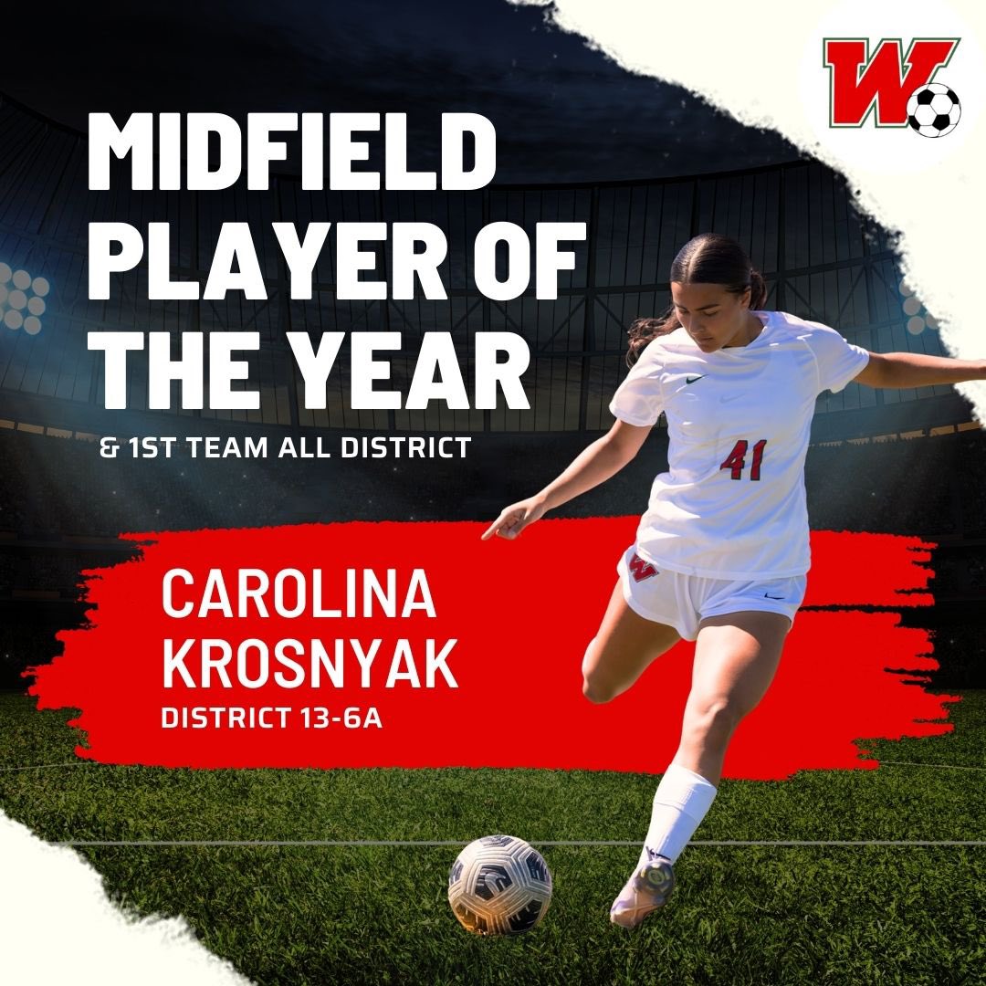 Next up for our District 13-6A Awards we have Carolina Krosnyak as the Midfield Player of the Year and First Team All District! ⚽️🔥
We are thrilled for CK earning this well deserved honor! ❤️⚽️💚