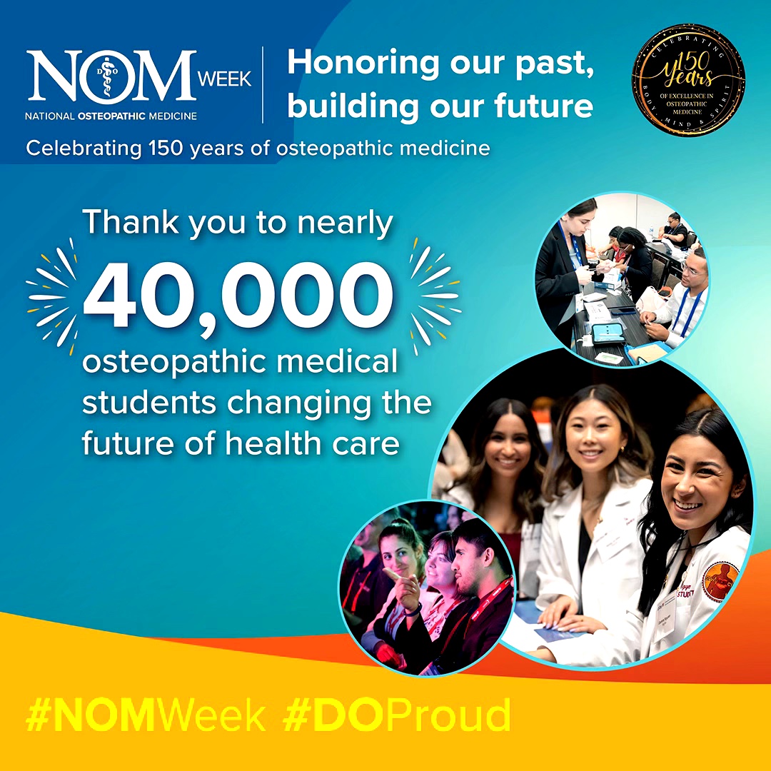 It’s #NOMWeek! 🎉
April 14–20 we celebrate 150 years of osteopathic medicine and the 200,000+ DOs and students delivering whole-person care nationwide.
DOs now make up 11% of U.S. physicians and 28% of med students—and we’re still growing!
#ACOEP #DOProud #DOProud150Years