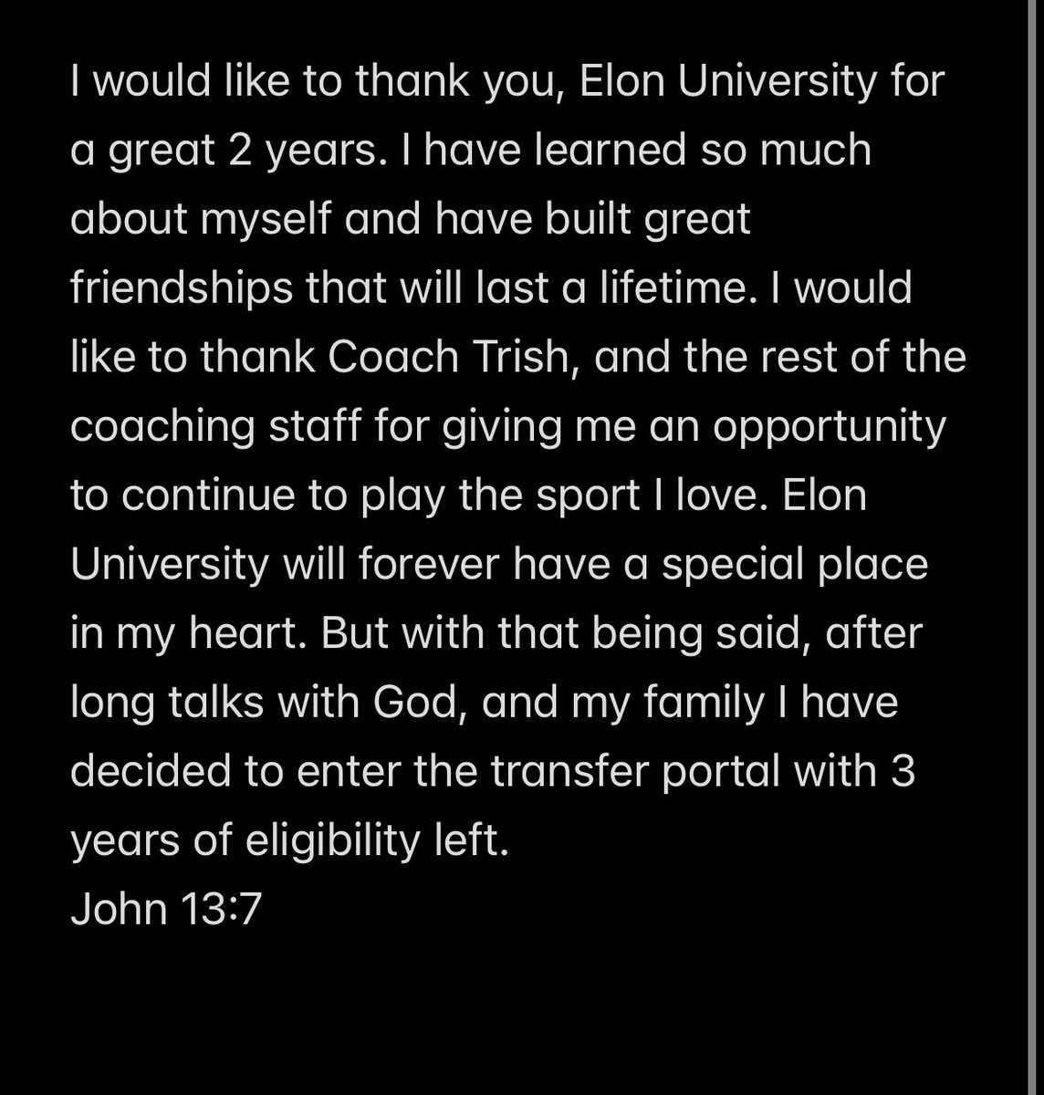 tstaton52's tweet image. I will be entering the transfer portal with 3 years of eligibility left.🙏🏻 Thank you Elon University.