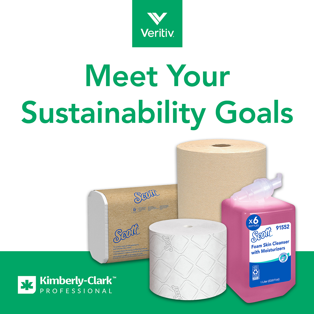Veritiv's tweet image. See how Veritiv and Kimberly Clark help to meet your #sustainability goals with our lineup of restroom #cleaningsolutions: bit.ly/429QOPY